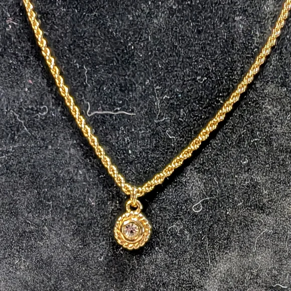 Christian Dior Vintage Gold Rope Necklace With Round Gold And Crystal Pendant